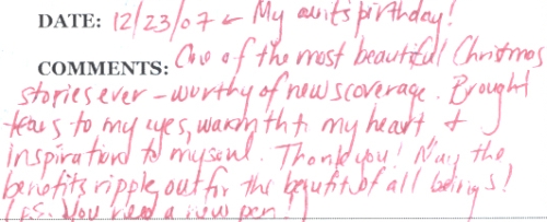 Guestbook Message from Linda Brunjes December 2007