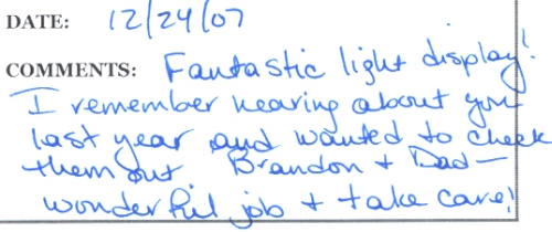 Guestbook Message from Susan & Joe Korosy December 2007