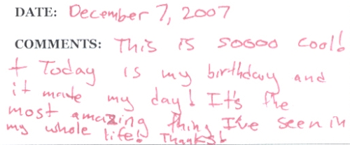 Guestbook Message from The Hudson Family December 2007