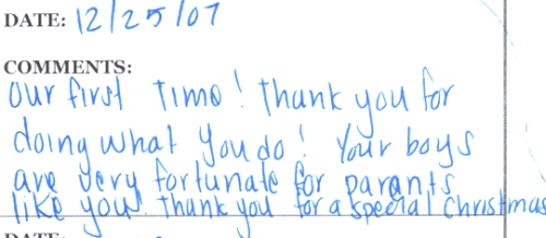 Guestbook Message from Jenny & Prince December 2007