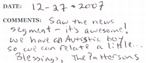 Guestbook Message from Bud & Marta Patterson December 2007