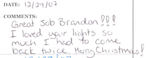 Guestbook Message from Sara & Tim Core December 2007