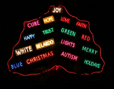 The Christmas Word Tree Lit Up
