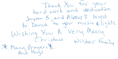 Guestbook Message from The Wilder Family December 2008