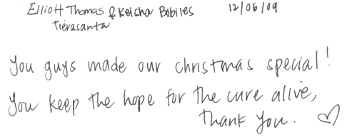 Guestbook Message From Elliott Thomas December 2009