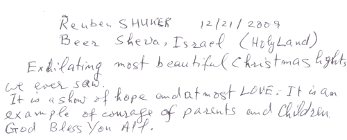 Guestbook Message From Reuben Shuker December 2009