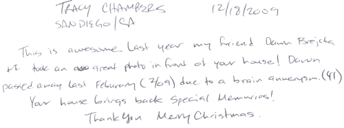 Guestbook Message From Tracy Chambers December 2009