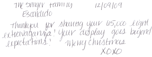 Guestbook Message From The Sanger Family December 2009