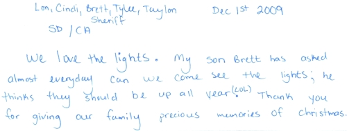 Guestbook Message From The Sherriff Family December 2009