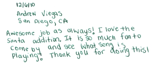 Guestbook Message From Andrew Viegas December 2010