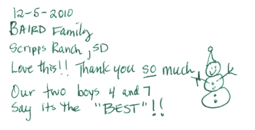 Guestbook Message From The Baird Family December 2010