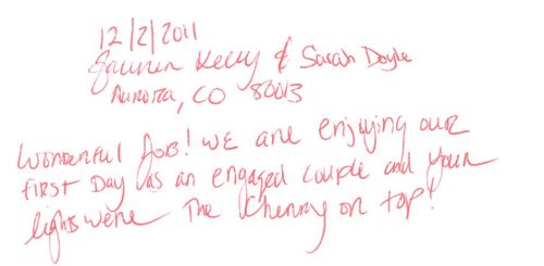 Guestbook Message From Garner Kelly and Sarah Doyle December 2011