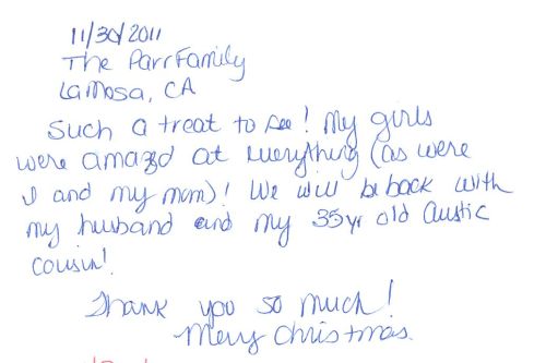 Guestbook Message From The Parr Family December 2011
