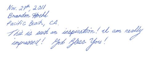 Guestbook Message From Brandon Hoehl December 2011