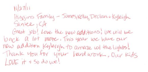 Guestbook Message From The Higgins Family December 2011
