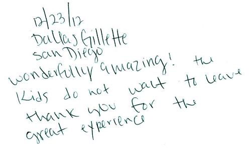 Guestbook Message From Dallas Gillette December 2012