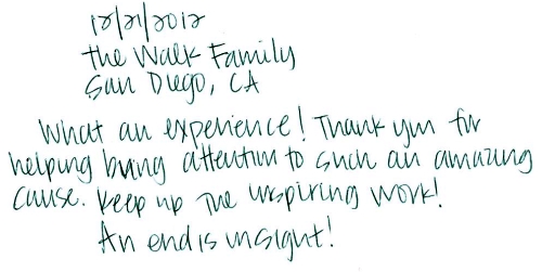 Guestbook Message From The Walk Family December 2012