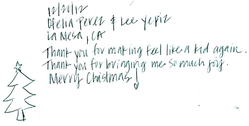 Guestbook Message From Ofelia And Lee December 2012