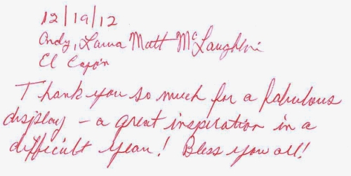 Guestbook Message From The McLaughlins December 2012