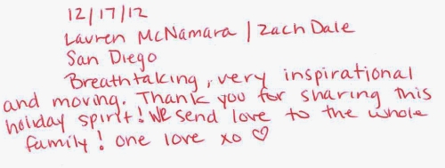 Guestbook Message From Lauren McNamara and Zach Dale December 2012