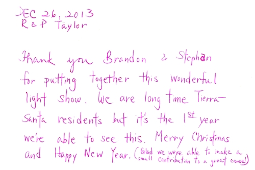 Guestbook Message From The Taylors December 2013