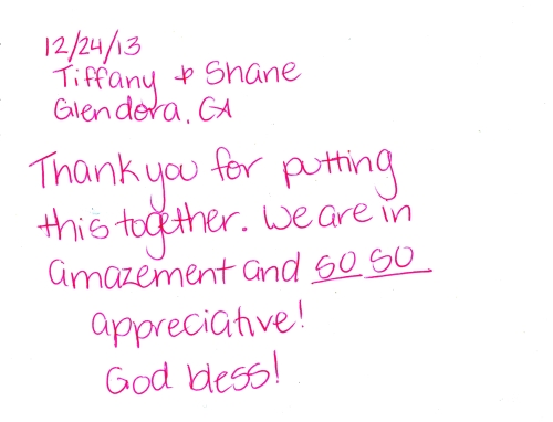Guestbook Message From Tiffany and Shane December 2013