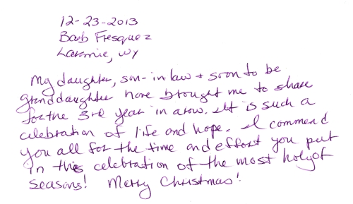 Guestbook Message From Barb Fresquez December 2013
