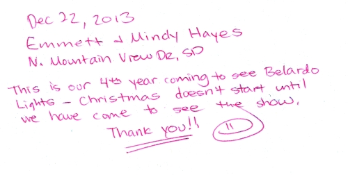 Guestbook Message From The Hayes Family December 2013