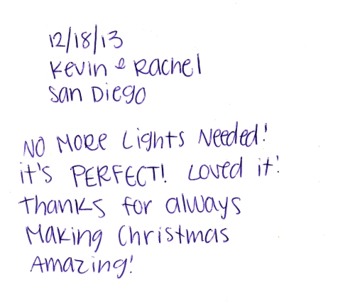 Guestbook Message From Kevin and Rachel December 2013