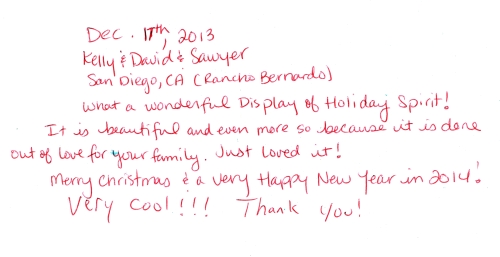 Guestbook Message From Kelly, David, and Sawyer December 2013