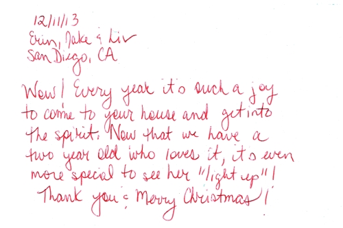Guestbook Message From Erin, Jake, and Liv December 2013