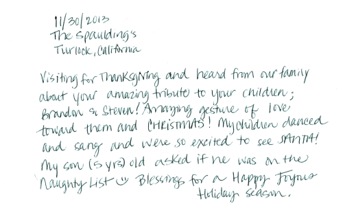 Guestbook Message From The Spaulding Family December 2013