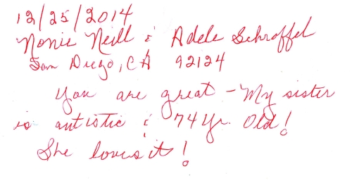 Guestbook Message From Nonie and Adele December 2014