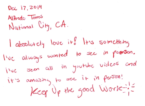 Guestbook Message From Alfredo Torres December 2014