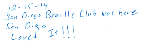 Guestbook Message From The SD Braille Club December 2014