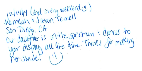 Guestbook Message From The Terrells December 2014