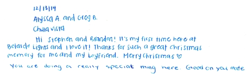 Guestbook Message From Alyssa and Greg December 2014