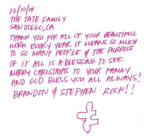 Guestbook Message From The Tate Family December 2014