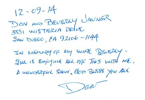 Guestbook Message From Don Javner December 2014
