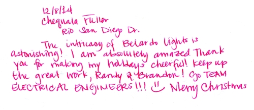 Guestbook Message From Chequala Fuller December 2014