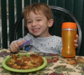 Stephen Enjoying his Breakfast